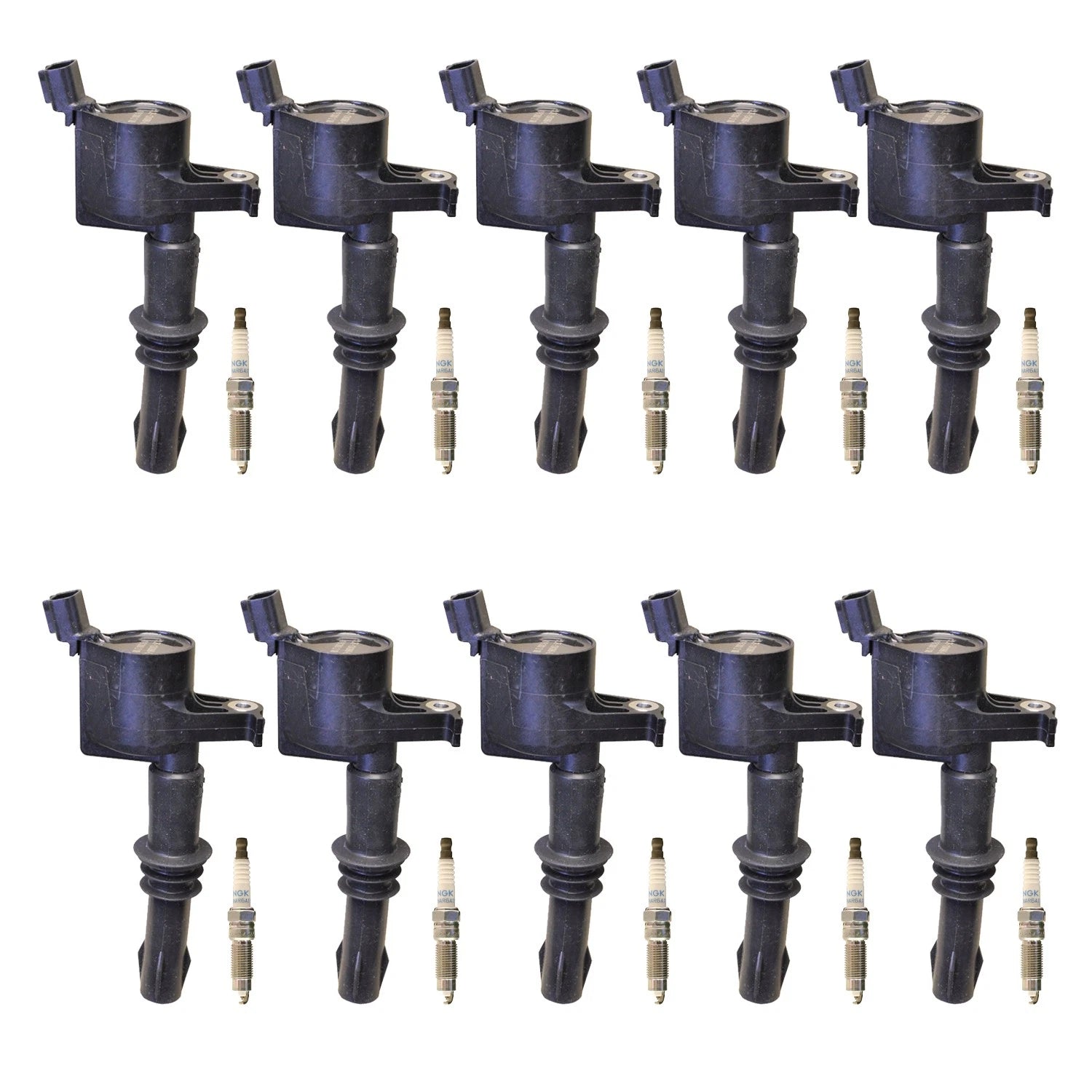 Set of 10 Ignition Coils & NGK Platinum Spark Plugs for Ford F-350 SD (1999–2003)