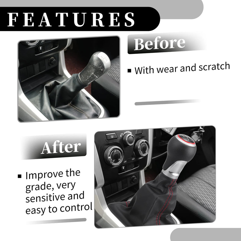 6 Speed Manual Shift Knob with Boot Cover for Audi A6 (2004–2008) Black Plastic