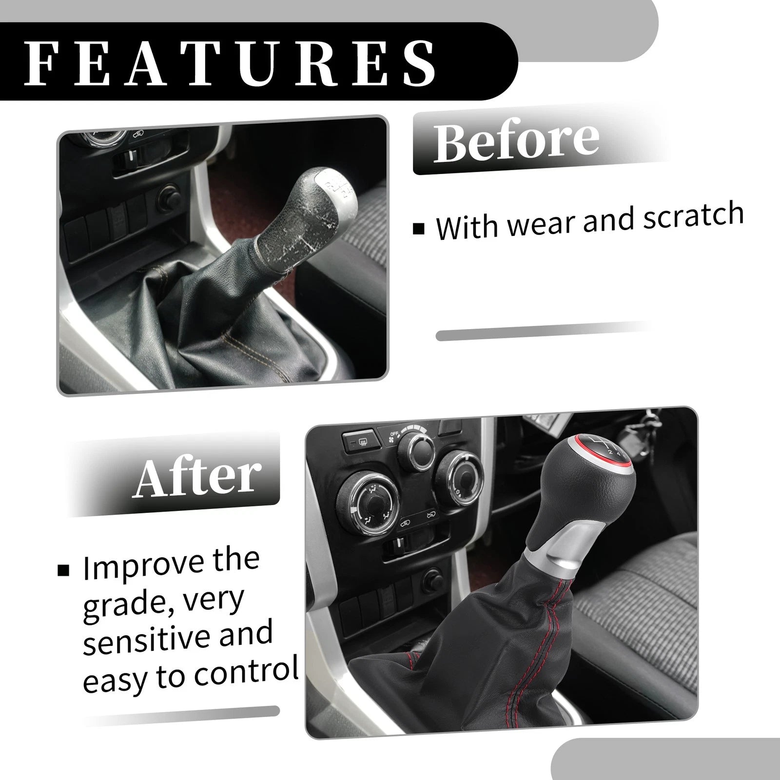 6 Speed Manual Shift Knob with Boot Cover for Audi A6 (2004–2008) Black Plastic