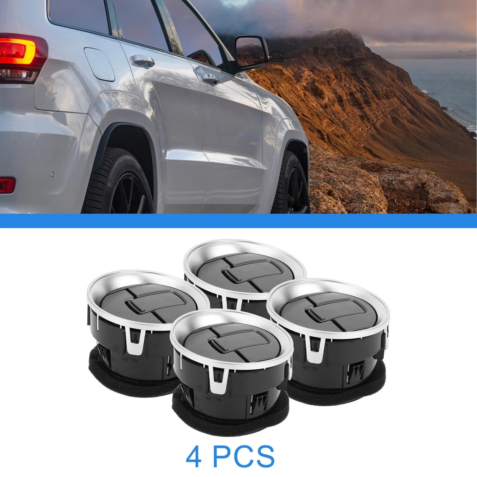 Set of 4 Center Dash A/C Outlets for Ford F150 LOBO (2009–2014) ABS Black Silver