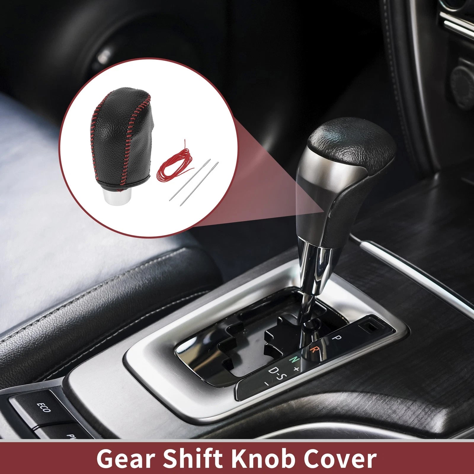 Set of 1 Gear Shift Knob Cover for Hyundai Sonata (2011–2014) Pebbled Black Red