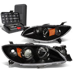 Projector Headlight Lamp Set for Mazda 3 Sedan (2004–2009) Black/Amber