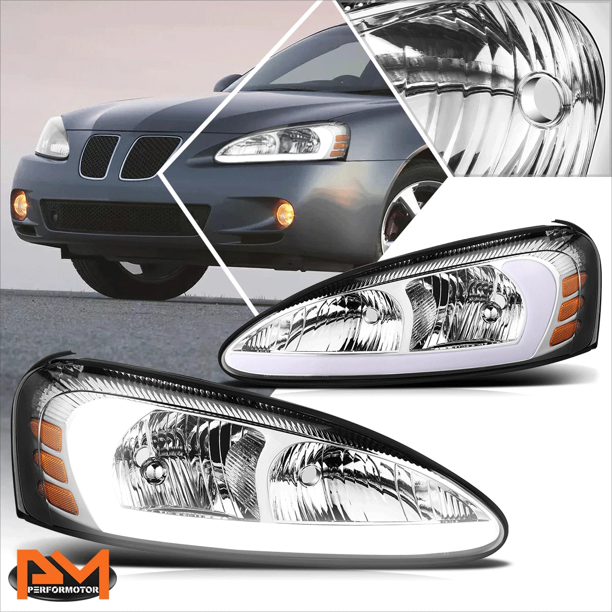 3D LED Tube DRL Headlights Assembly for Pontiac Grand Prix (2004–2008)