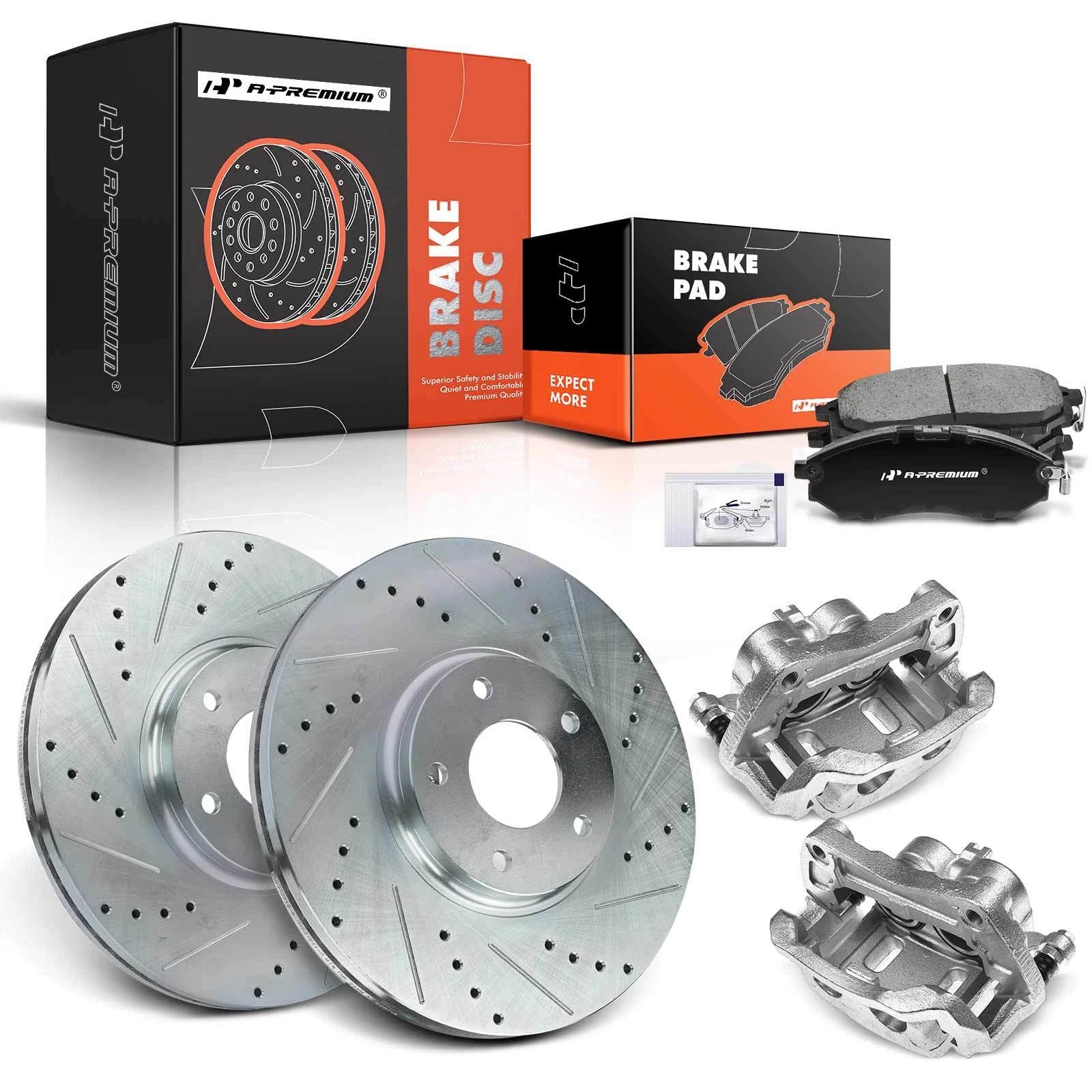 8x Front Drilled Rotors & Pads with Calipers for Nissan Murano (2003–2023)
