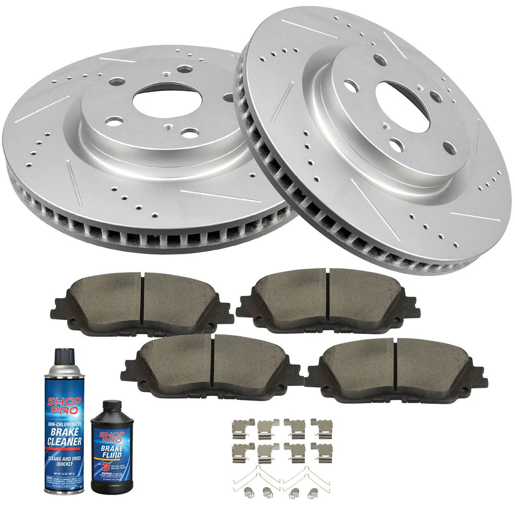 Front Disc Rotors + Ceramic Brake Pads for Toyota C-HR, Camry, RAV4, Venza (2017–2023)