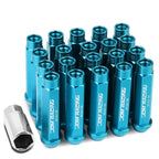 Set of 20 Open End M12x1.5 90mm Tall Sky Blue Aluminum Lug Nuts + Adapter