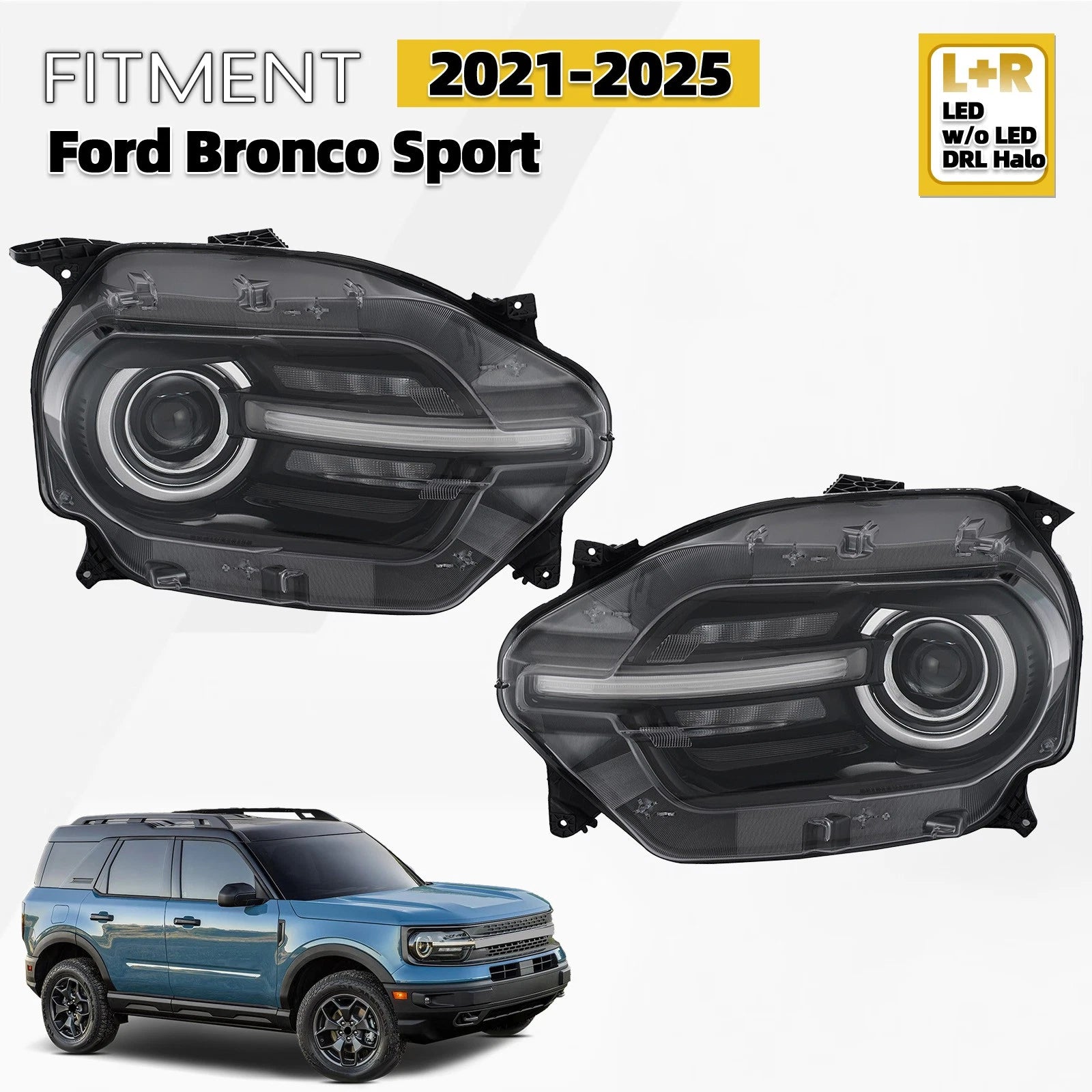 LED Headlight Set for Ford Bronco Sport (2021–2025) w/o LED DRL Halo