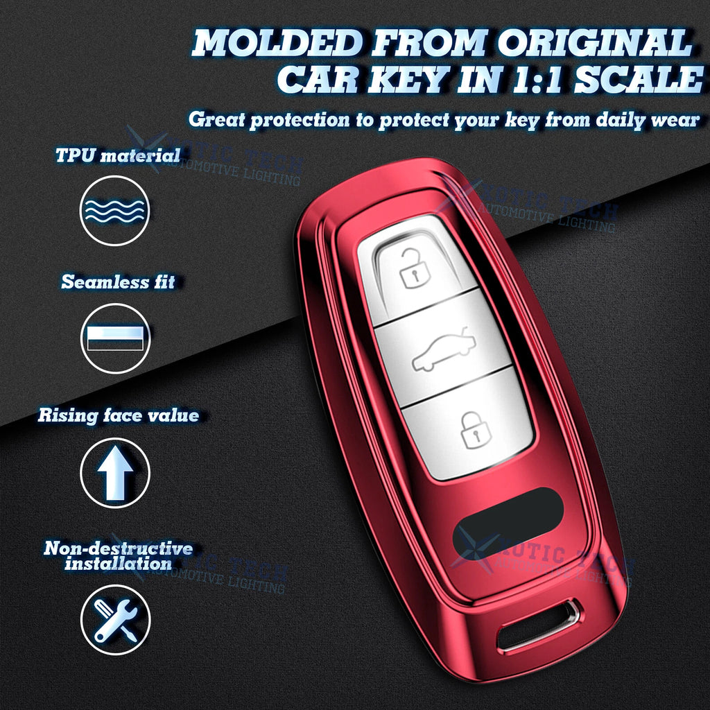 Red Soft TPU Full Protect Remote Key Fob Cover for Audi (2005-2012)