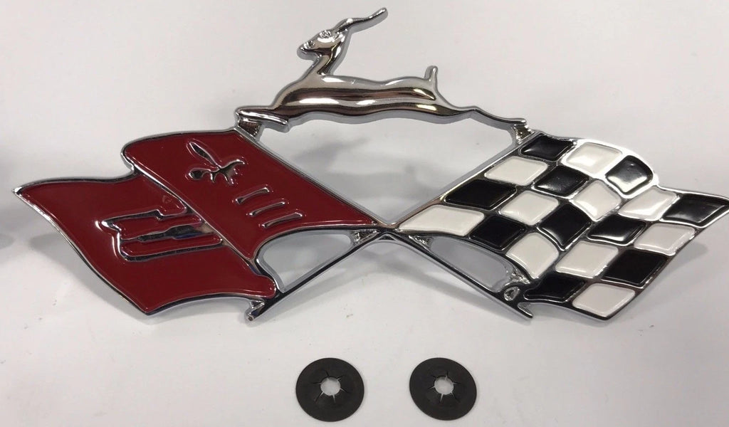 Chrome Quarter Panel Emblems Cross Flag Pair for 1961 Chevrolet Impala