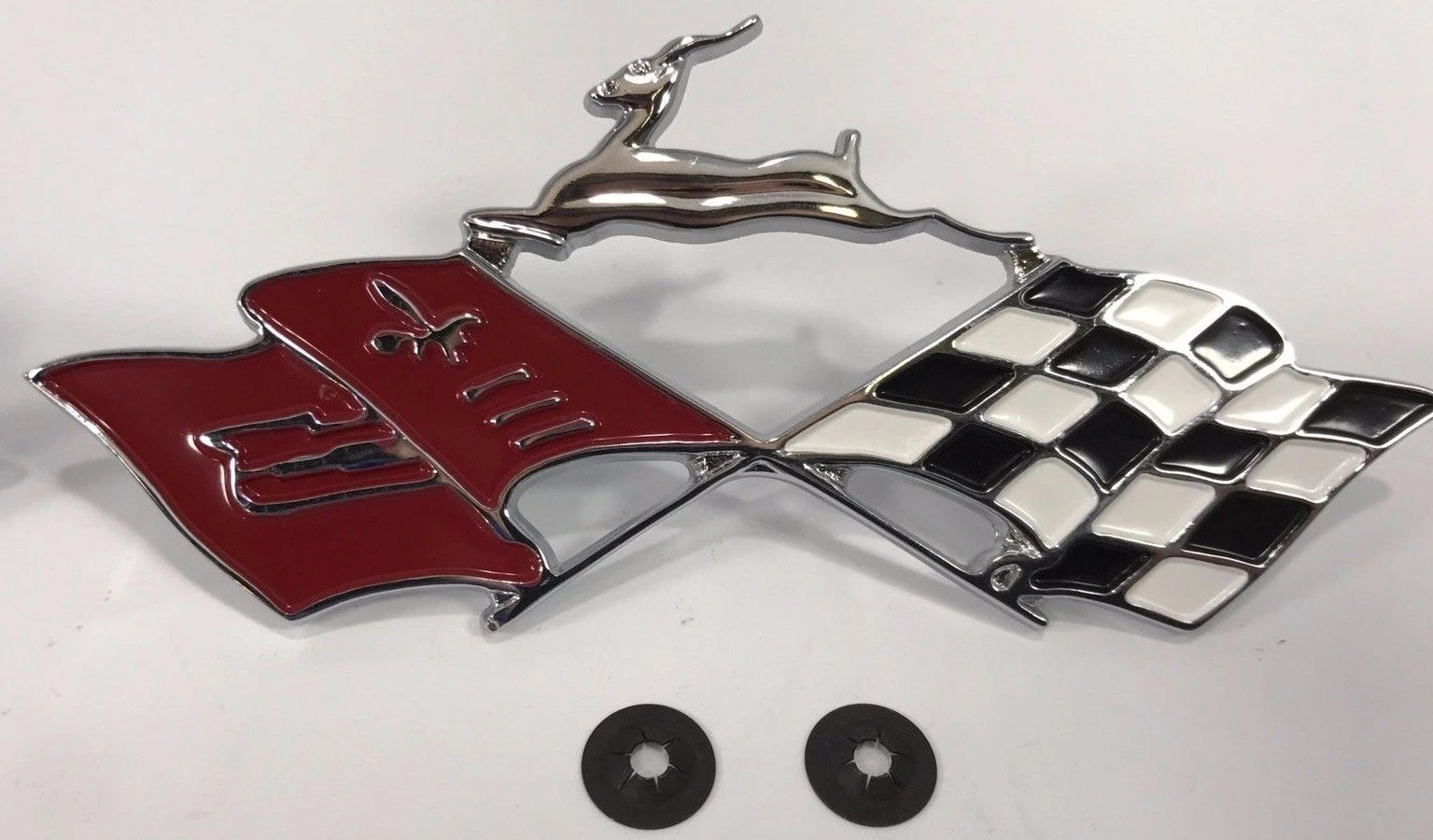 Chrome Quarter Panel Emblems Cross Flag Pair for 1961 Chevrolet Impala