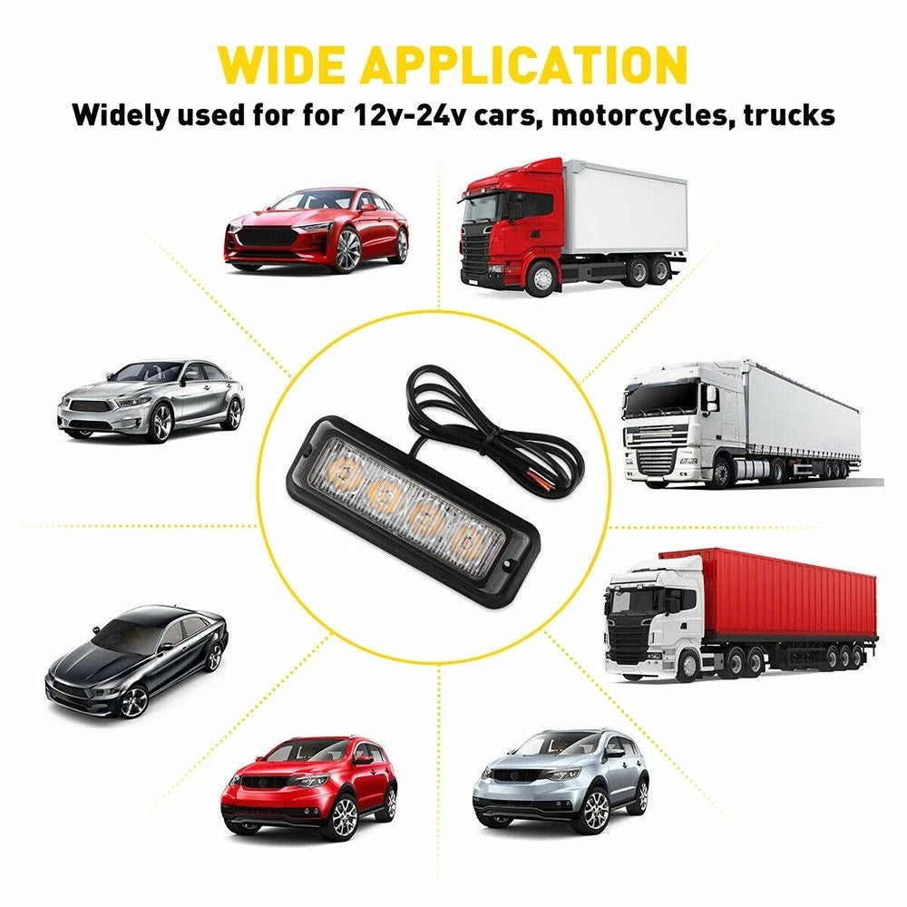 Set of 4 LED Beacon Warning Strobe Lights for Car Truck