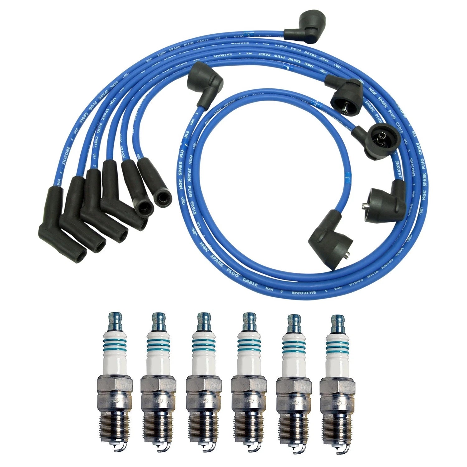 NGK Wire Set & Denso 6 Iridium Spark Plugs for Ford Mustang 3.8 V6 (1994–2004)