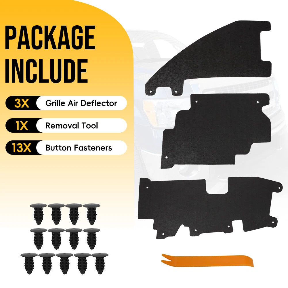 3PCS Radiator Support Grille Air Deflector Kit for Ford F-150 (2009–2014)