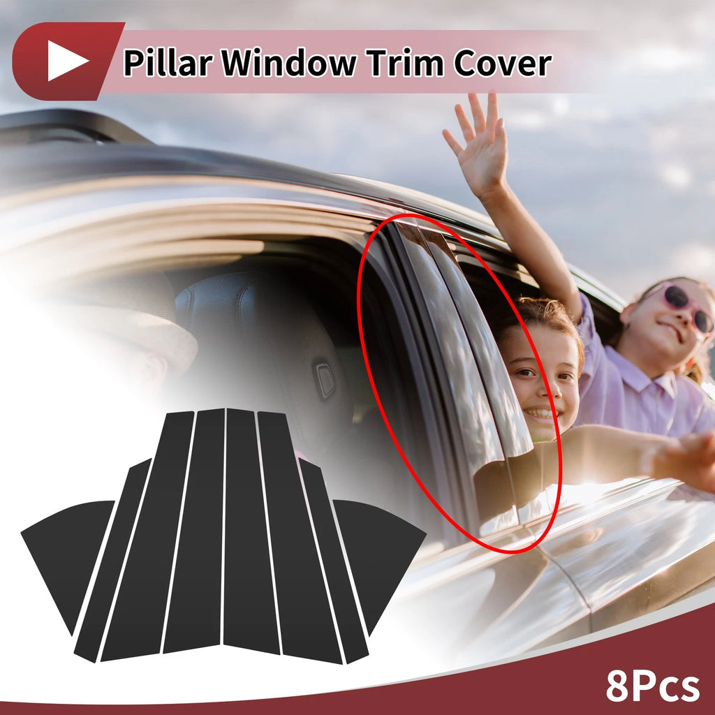 8 Pcs Door Pillar Window Trim for KIA Sonet (2021–2024) Black
