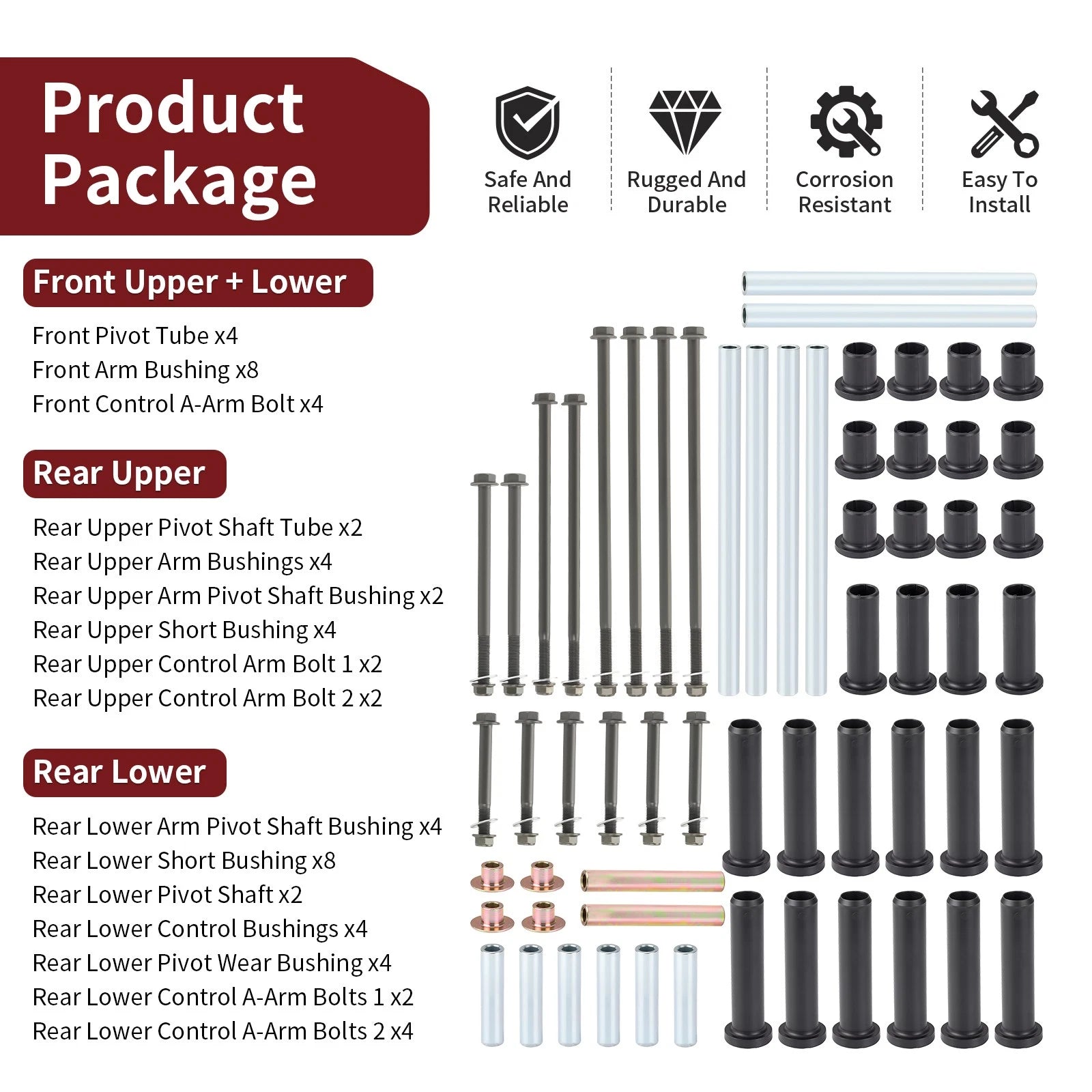 Heavy Duty A-Arm Bushing Bolt Kit for Polaris RZR 800 S 4 (2008-2014)