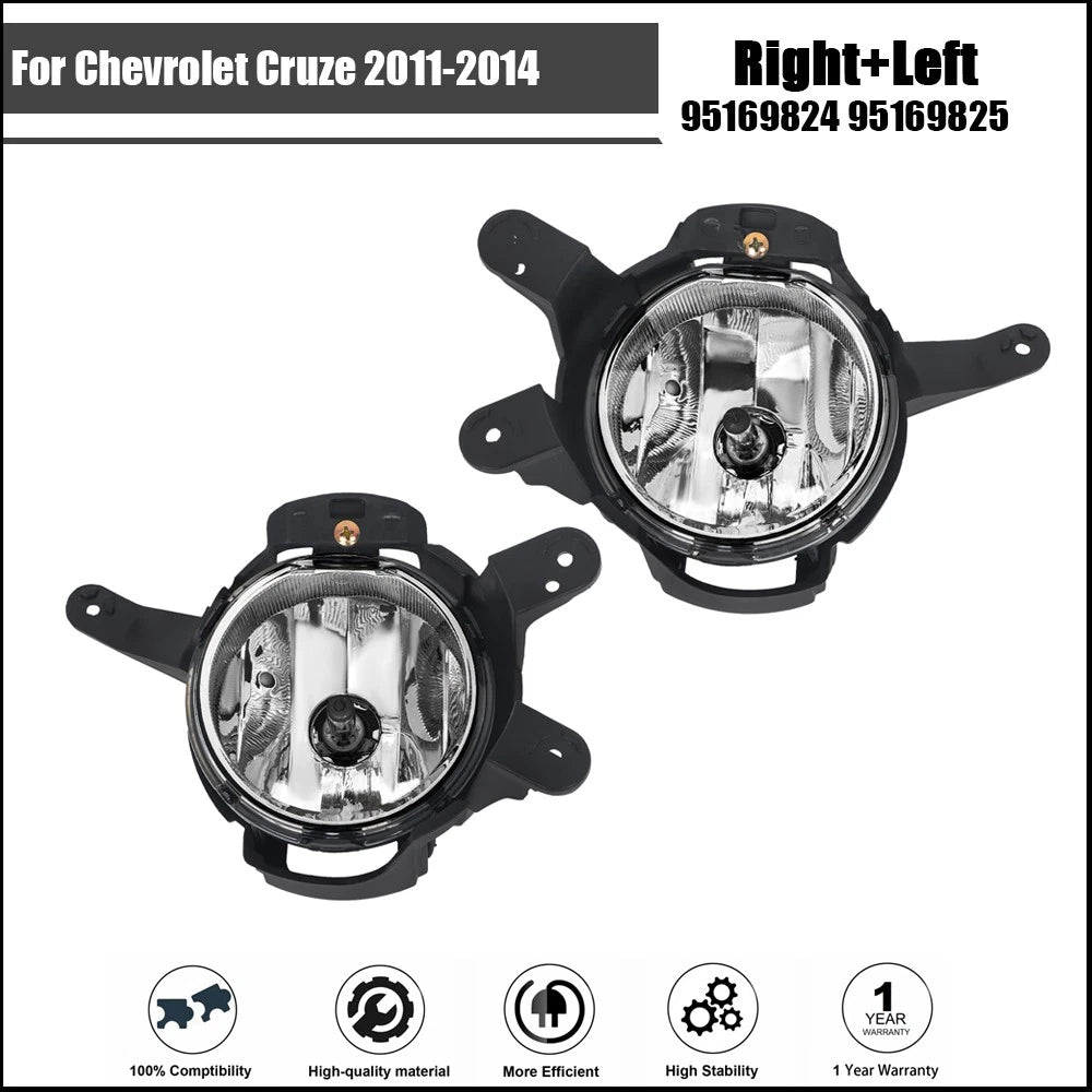 Set of 2 Front Fog Lights for Chevrolet Cruze (2011–2014) Clear Halogen