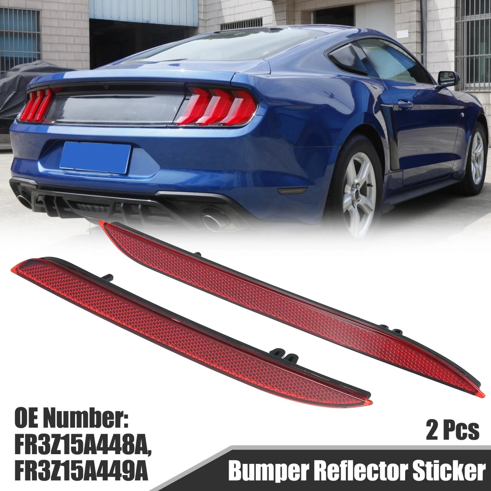 2X Bumper Reflector Sticker for Ford Mustang (2015–2017) FR3Z15A449A Red