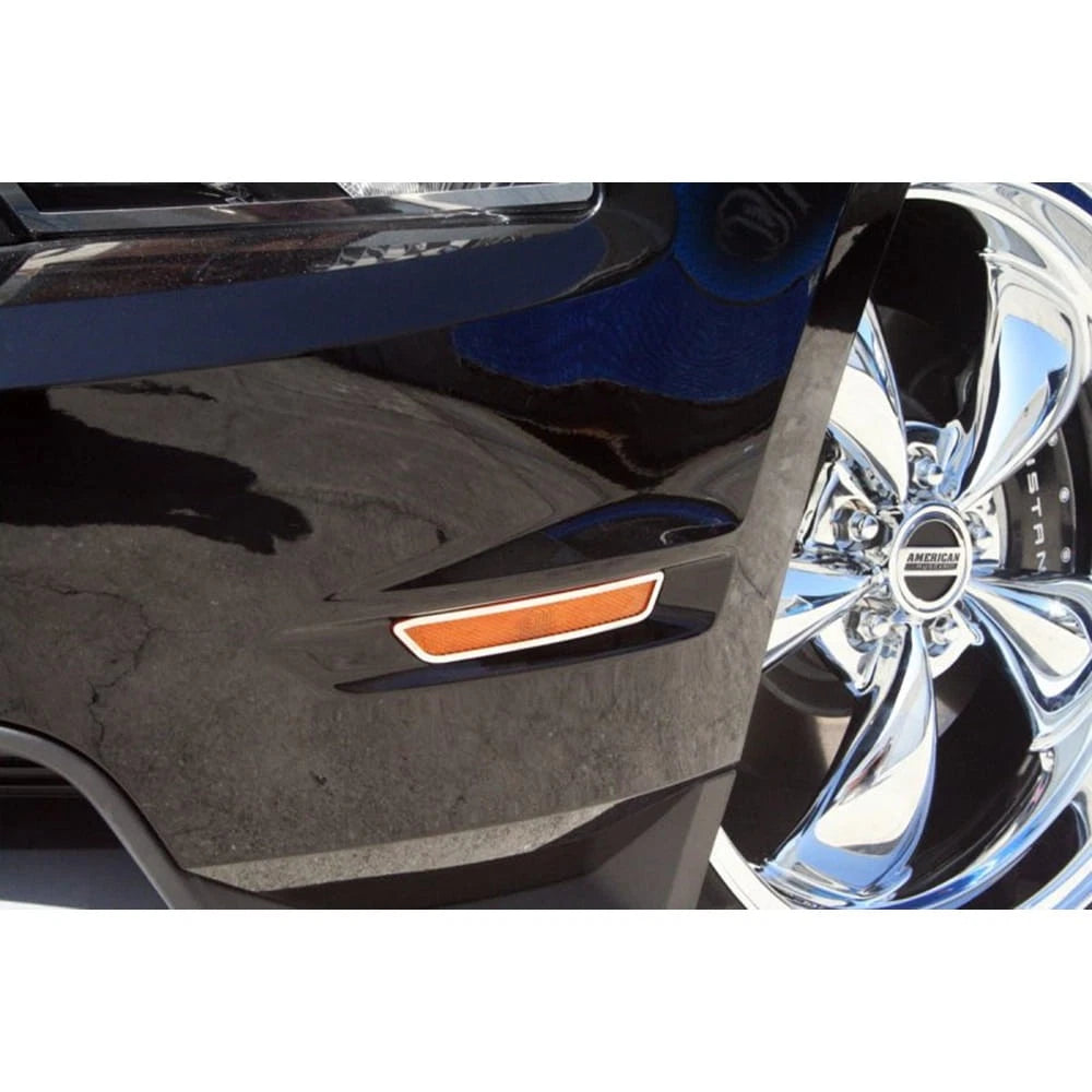 Polished Stainless Steel Side Marker Light Bezels for 2013-14 Ford Mustang GT/V8