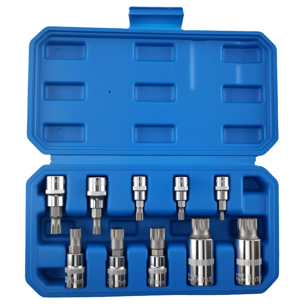 10PC Triple Square Spline Socket Set for Automotive (M4-M18)