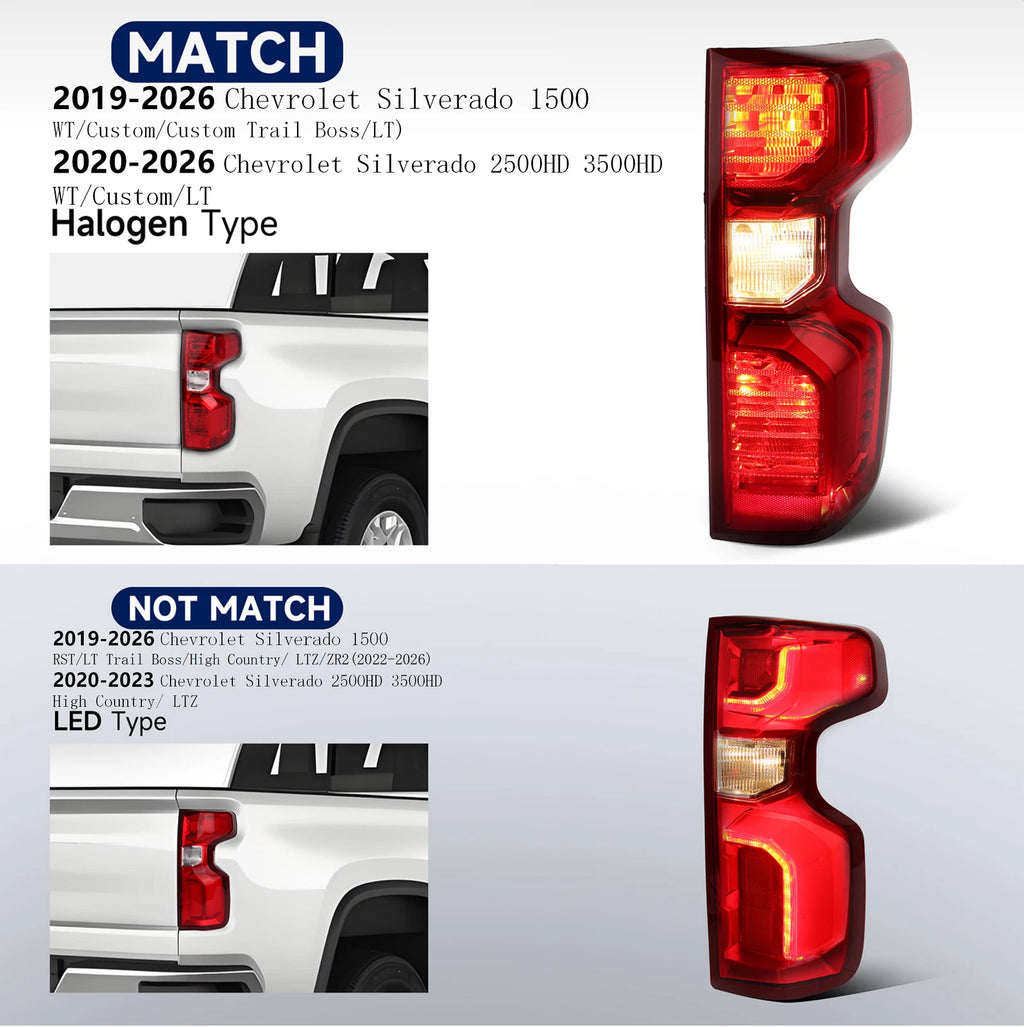 Passenger Right Tail Light W/Bulb for Chevy Silverado 1500 (2019–2026)