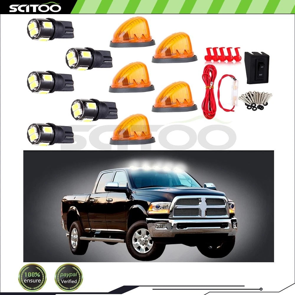 5X Amber Lens Cab Marker Light T10 LED Bulbs + Base + Wiring Pack for