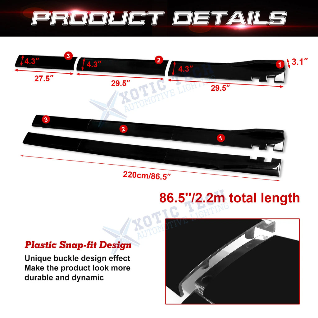 Universal 86.5" Side Skirt Extension Rocker Panel Lip Splitters (Canards) (2024-2024)