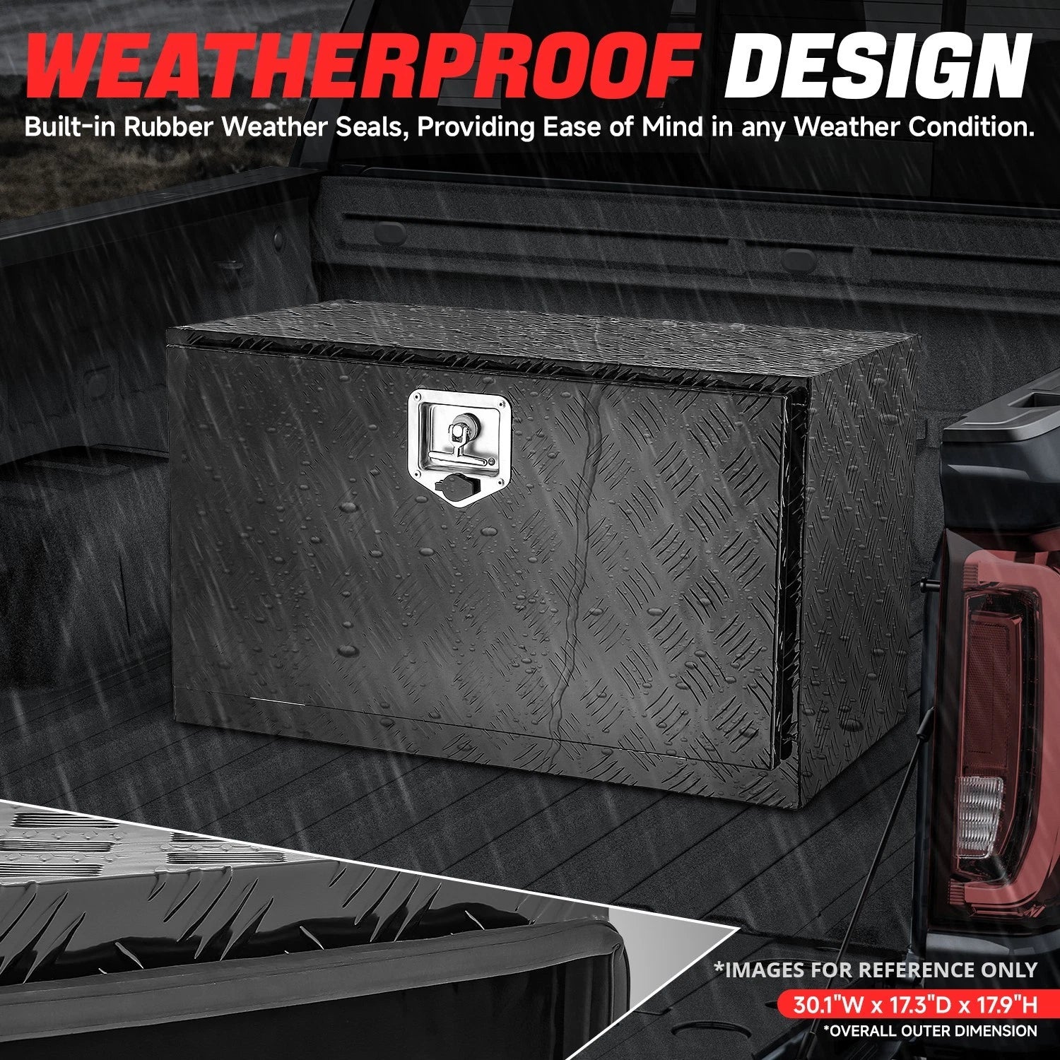 30" x 18" x 17.3" Black Aluminum Tool Box for Universal Use (No Specific Years)