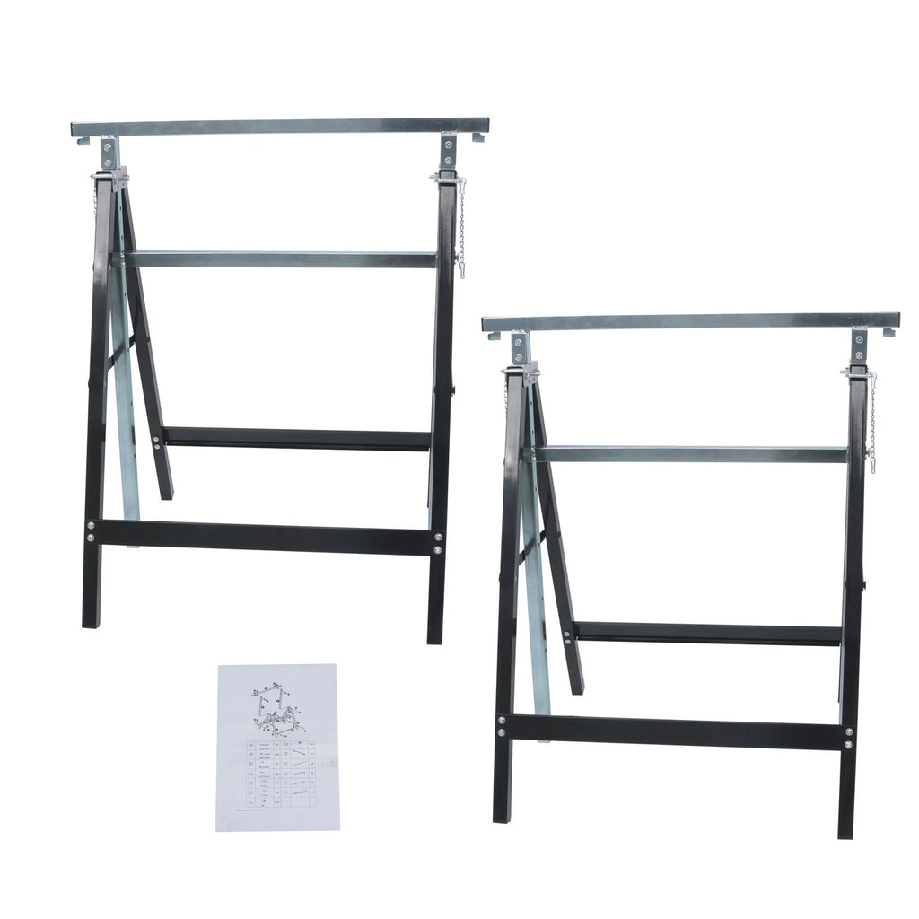 7-Speed Adjustable Height Foldable Metal Sawhorse Work Stand (440lbs Capacity)