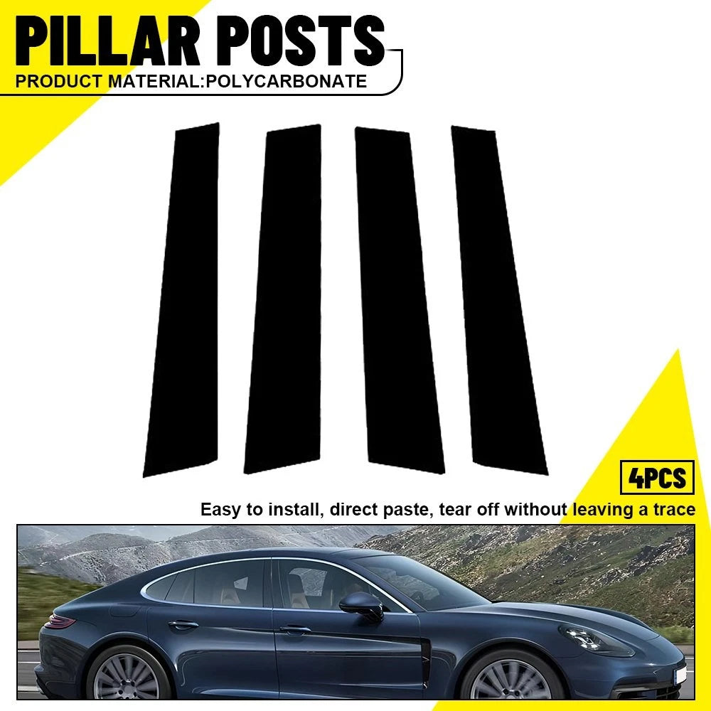 4X Piano Black Pillar Post Window Door Trim for Porsche Panamera (2017–2021)