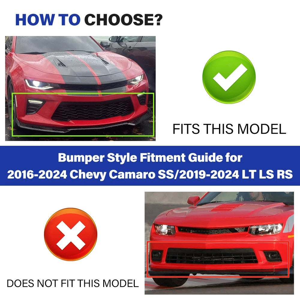 Front Bumper Lip Kit & Side Skirt for Camaro SS (2016–2024) Carbon Fiber