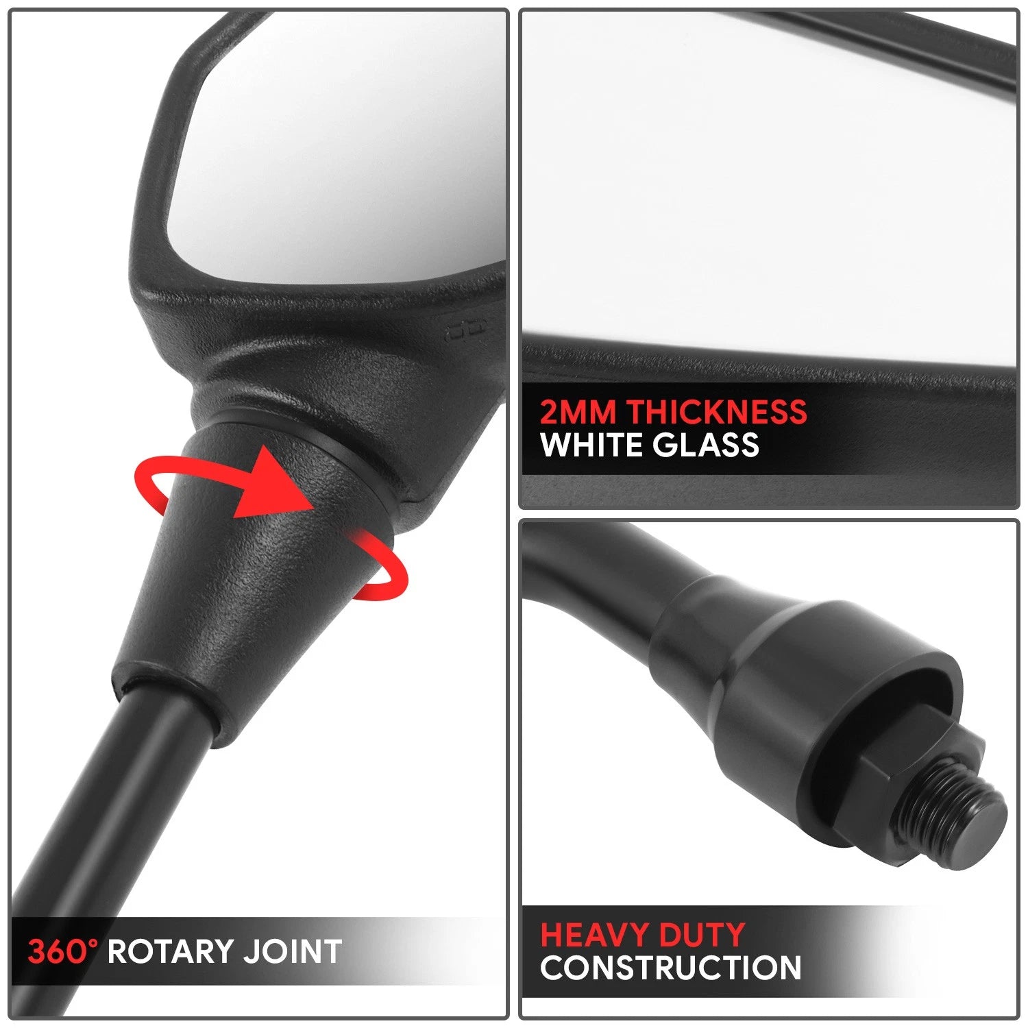 Universal ATV Rectangular Convex Side View Mirrors (Handlebar Mount)