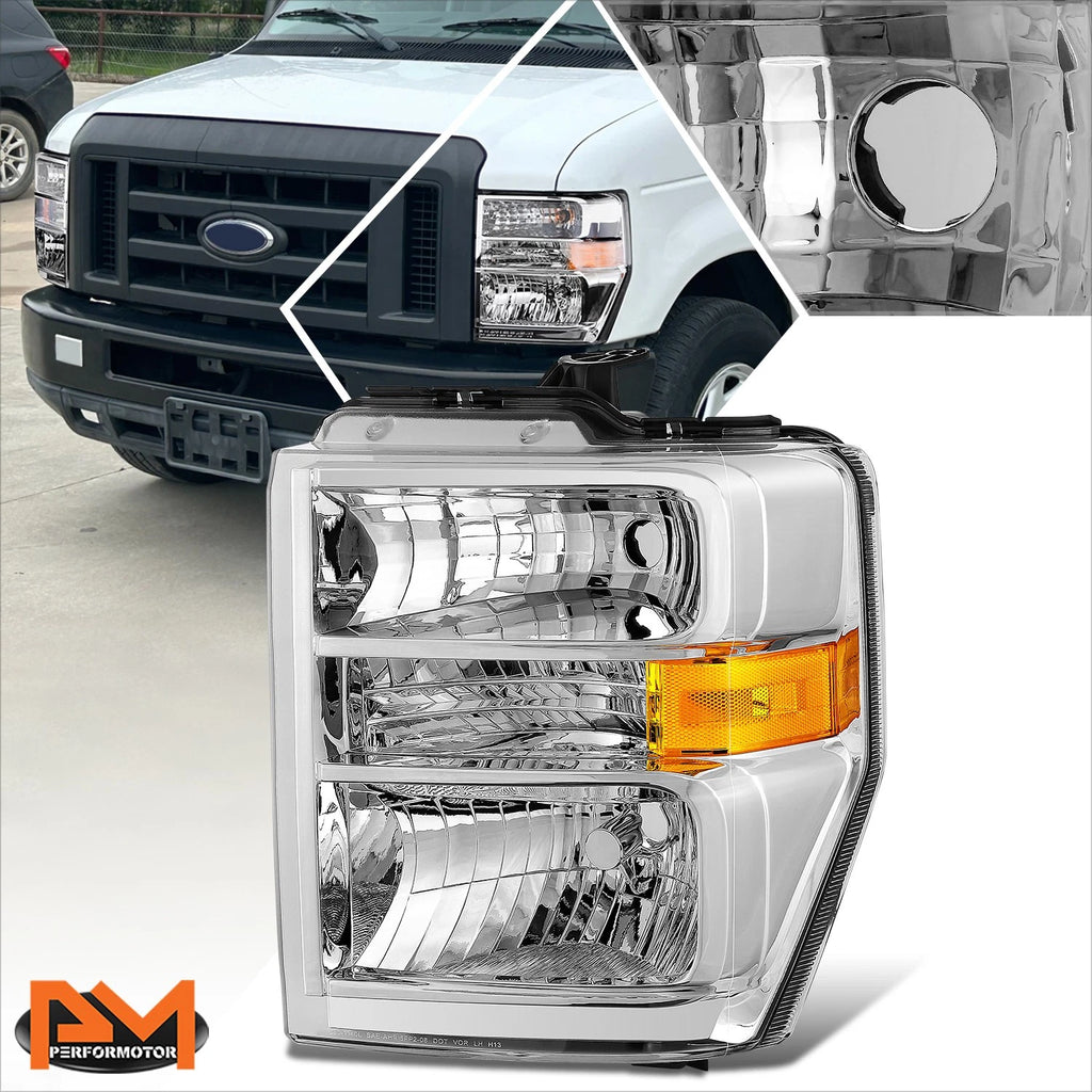 Driver Side Chrome Housing Headlight for Ford E150 E250 E350SD E450SD F650 F750 (2008–2021)