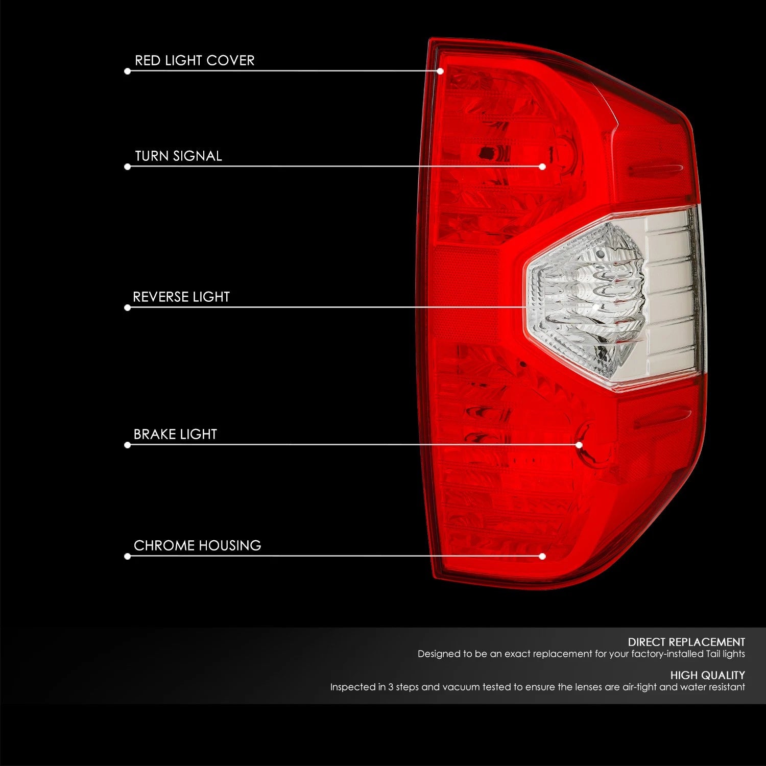 Chrome Housing Red Lens Tail Brake Light for Toyota Tundra (2014–2021)
