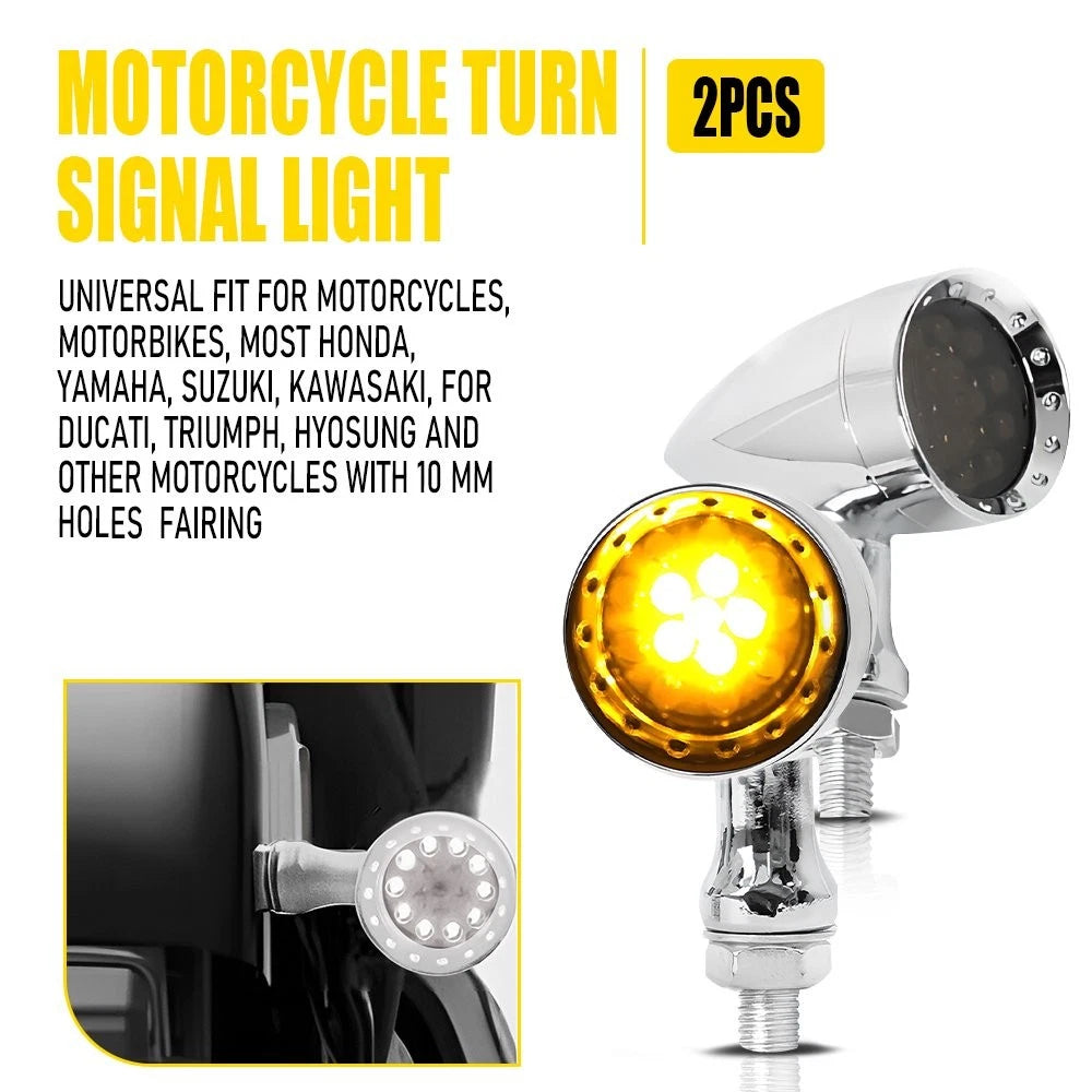 Turn Signal Running Light Chrome for Motorcycle (10mm Hole Fairing)