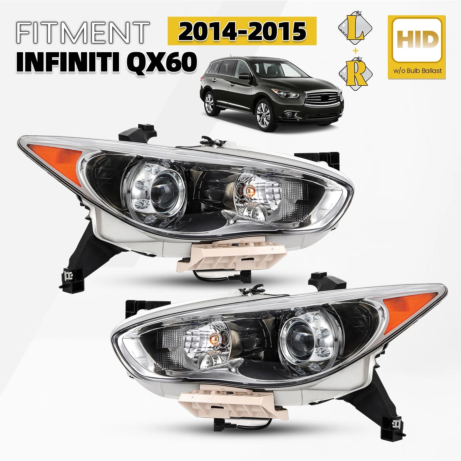 HID/Xenon Headlight Set for Infiniti QX60 JX35 (2013–2015) L+R Pair