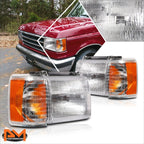 OE Style Headlights Replacement Pair for Ford F150/F250/F350/Bronco (1987–1991)