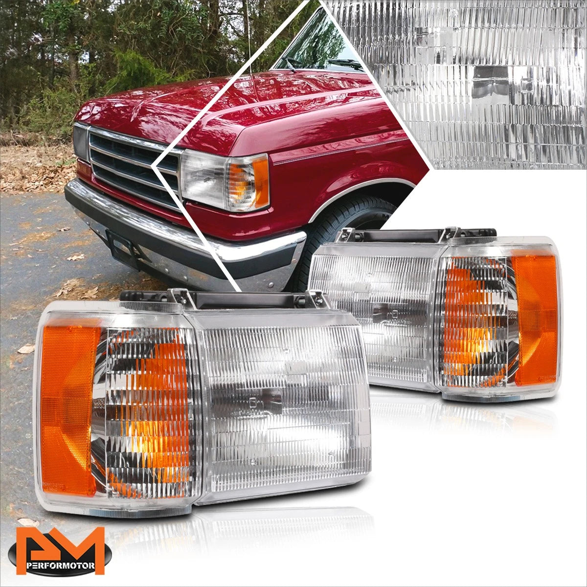 OE Style Headlights Replacement Pair for Ford F150/F250/F350/Bronco (1987–1991)