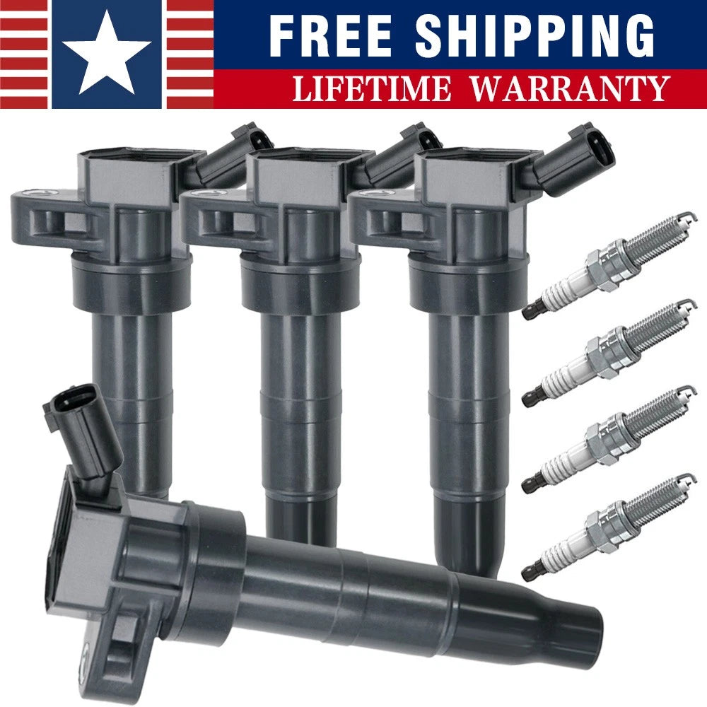 4X Ignition Coil + 4X Iridium Spark Plug for Hyundai Sonata, Kia Optima (2011–2019)