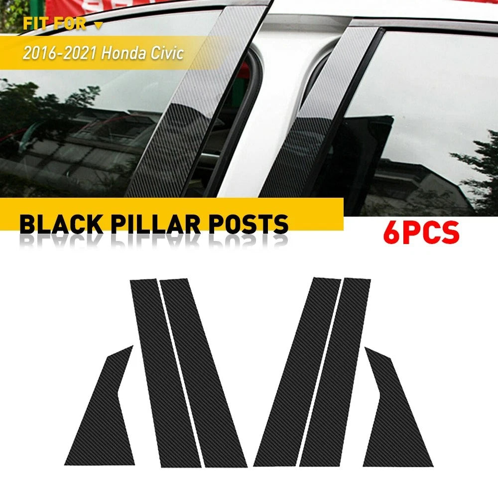 Carbon Fiber Door Window Pillar Post Cover Trim for Honda Civic (2016–2023)