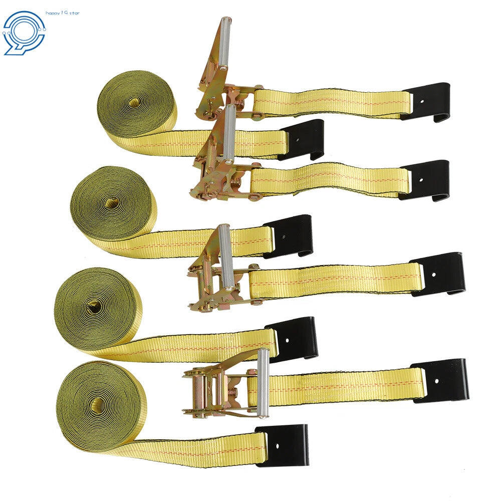 Set of 4 Heavy Duty Flat Hook Ratchet Straps for Flatbed