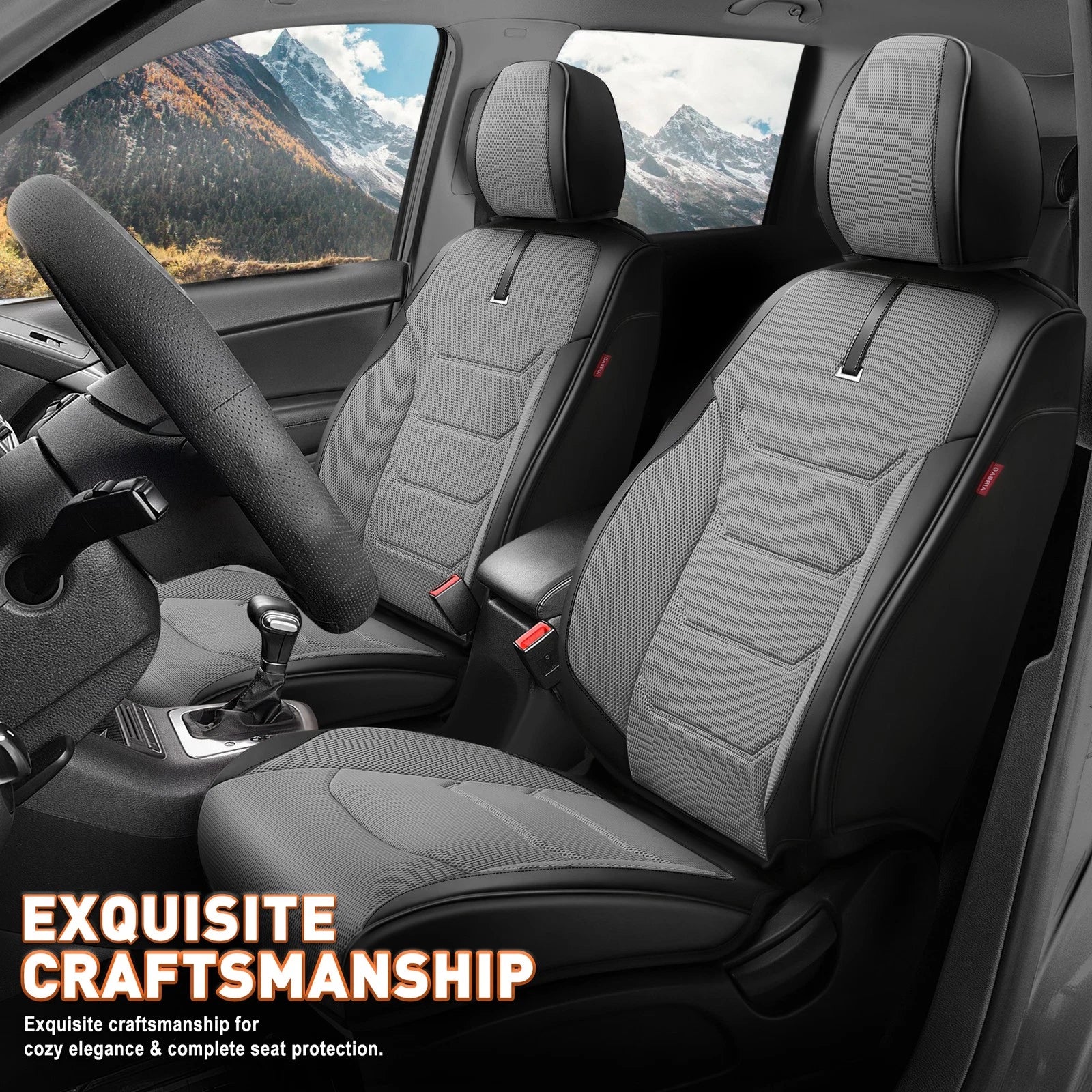 Set of 2 Universal Sport Series Seat Covers for Cars (1st & 2nd Row) Grey
