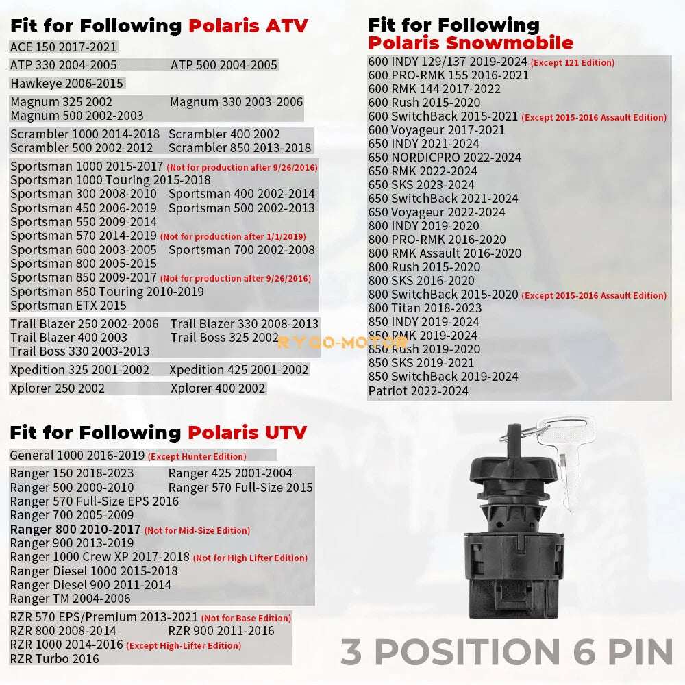 Ignition Switch Key for Polaris Trail Boss 325 330 (2002–2013)