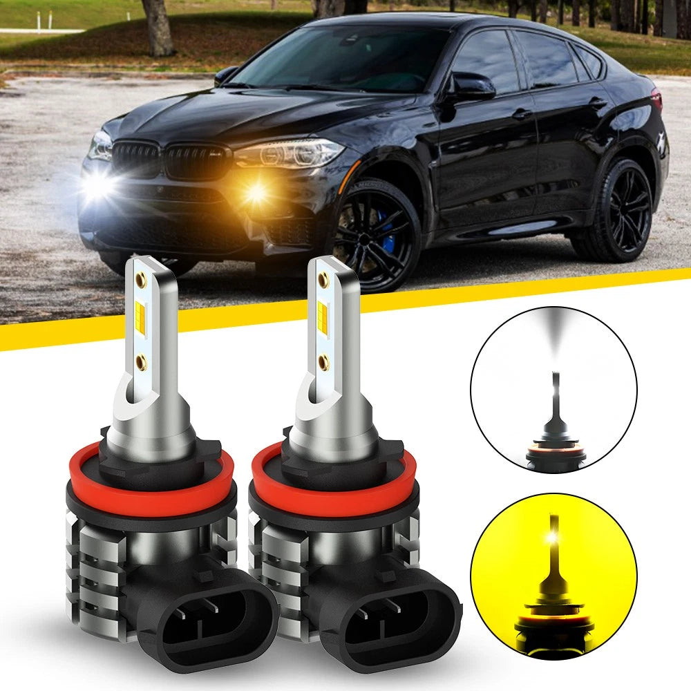 2X LED Fog Light Bulbs for H8 H11 (6000K White/Amber)
