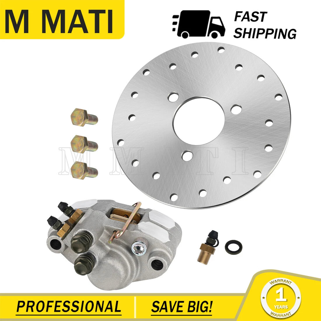 Rear Brake Caliper & Disc Rotor w/Bolts for Polaris Trail Blazer 250 400 (2001–2004)