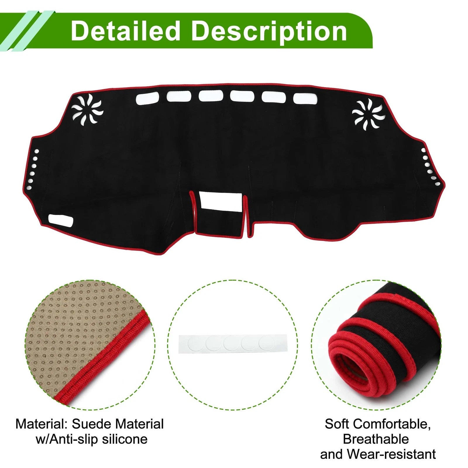 Dashboard Cover Mat for Toyota Wish (2010–2018) Sun Protector Pad Black Red