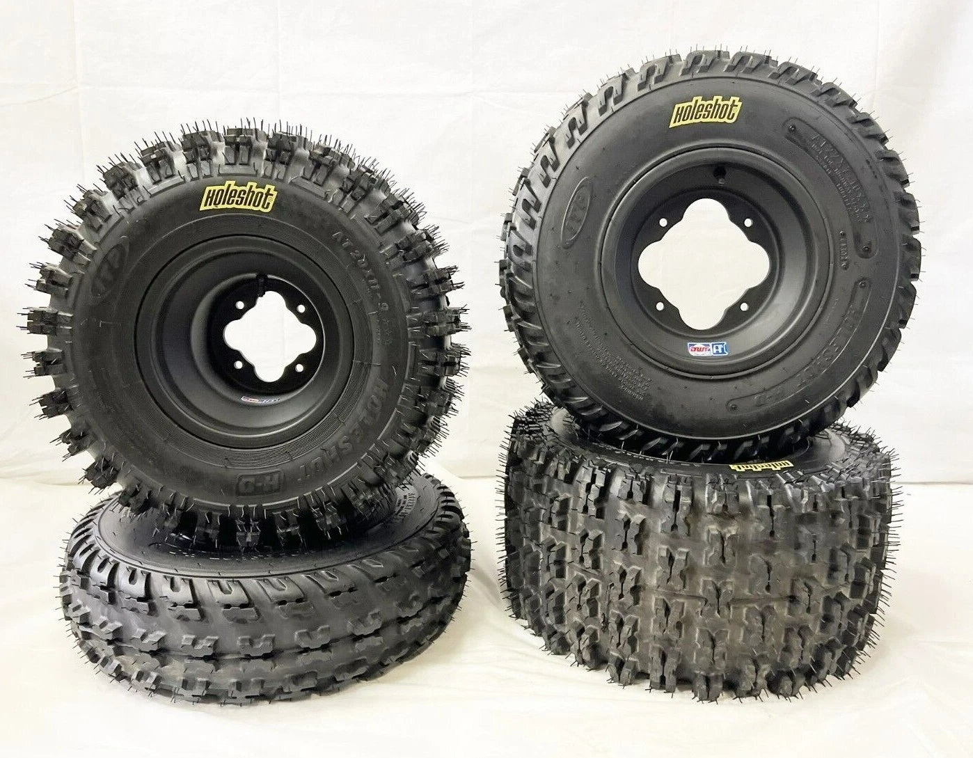Set of 4 DWT A5 Black Rims Wheels with Holeshot HD Tires for Raptor YFZ Banshee