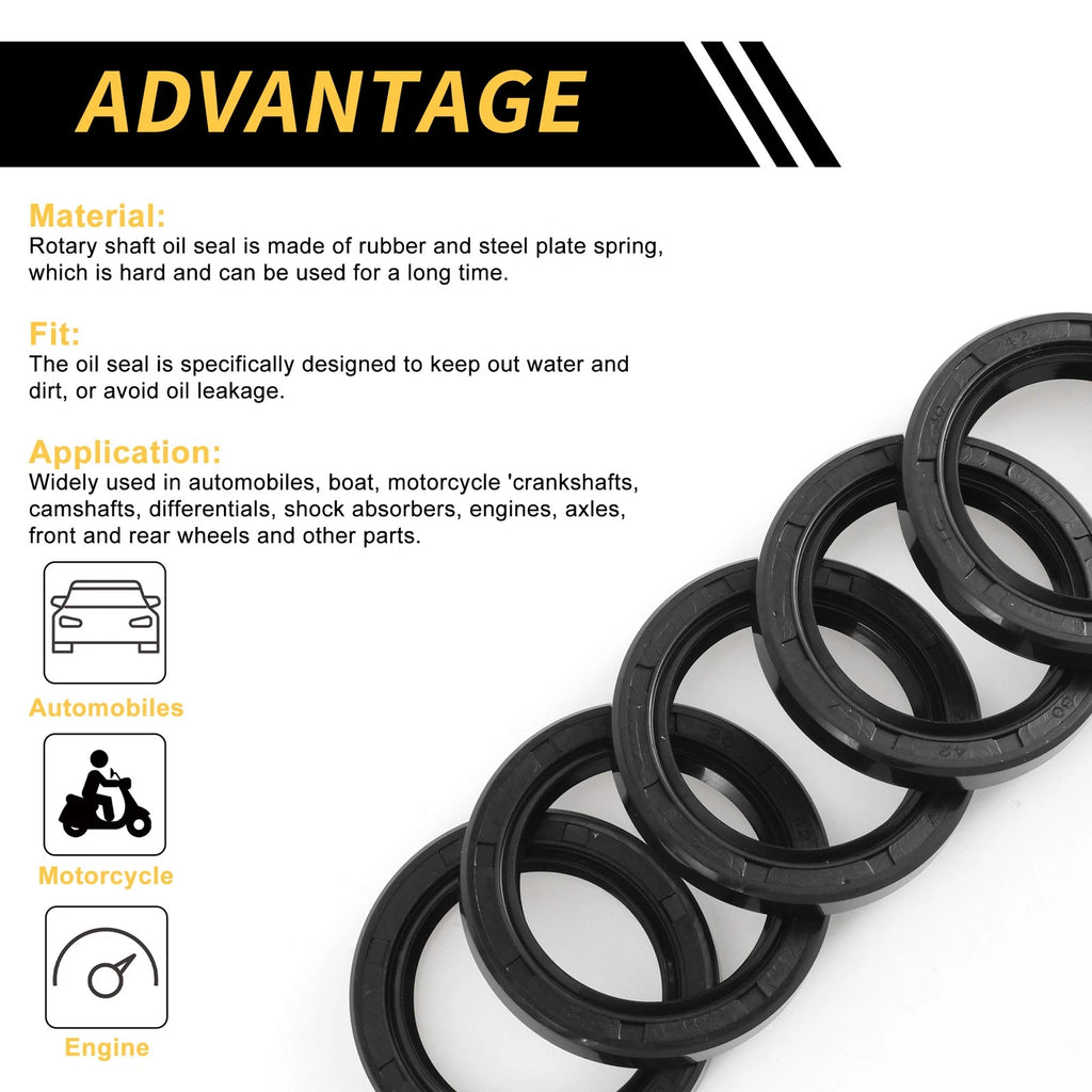 Set of 5 Oil Seal Ring 30x42x7mm NBR Rubber for Various Models 