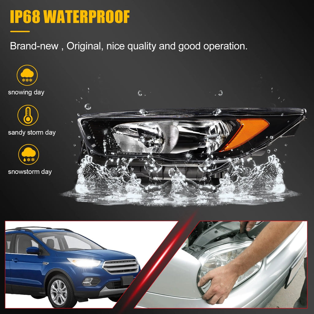 Passenger Right Side Headlight for Ford Escape (2018–2019) Halogen