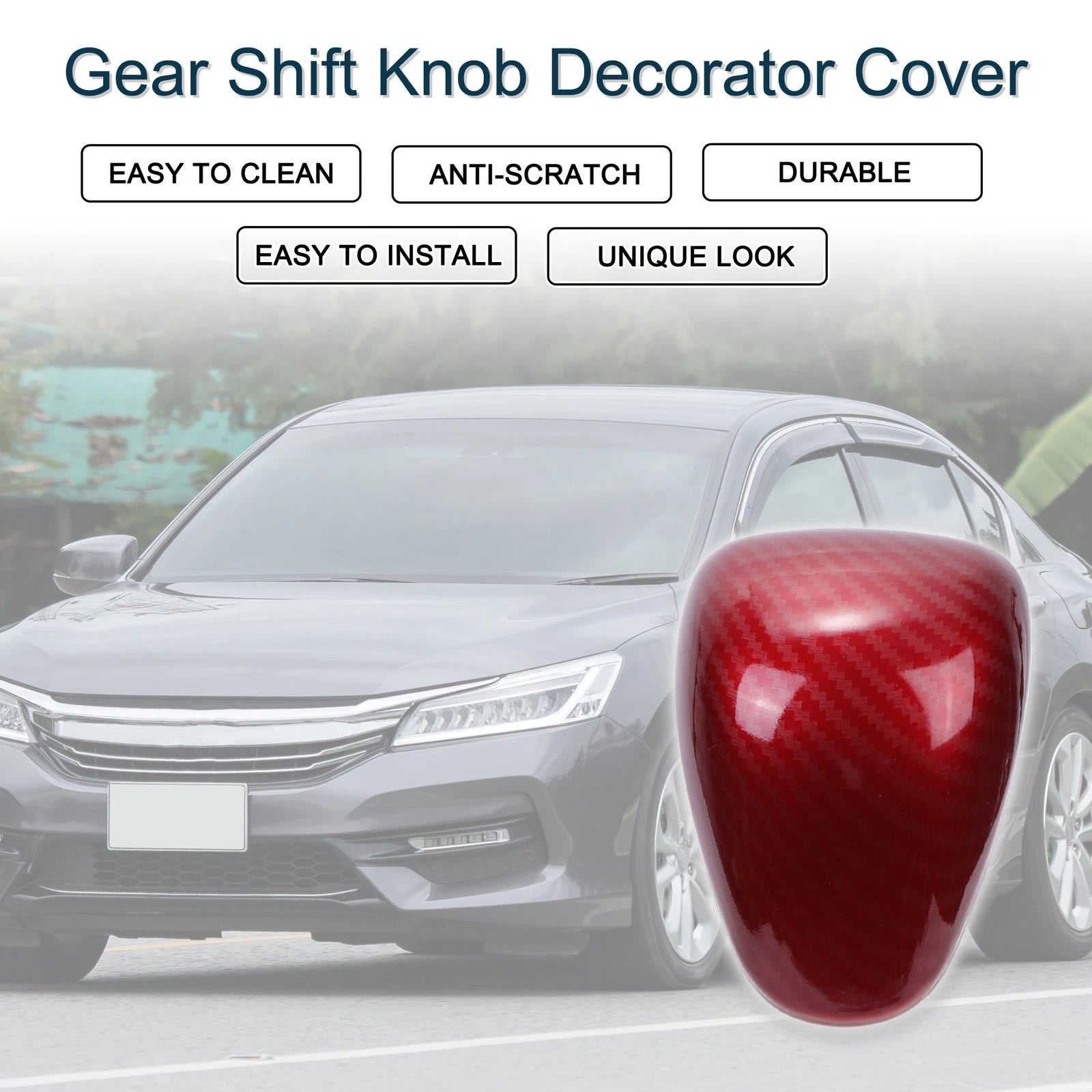 Carbon Fiber Red Gear Shift Knob Decorator Cover for Honda Accord (2013–2017)