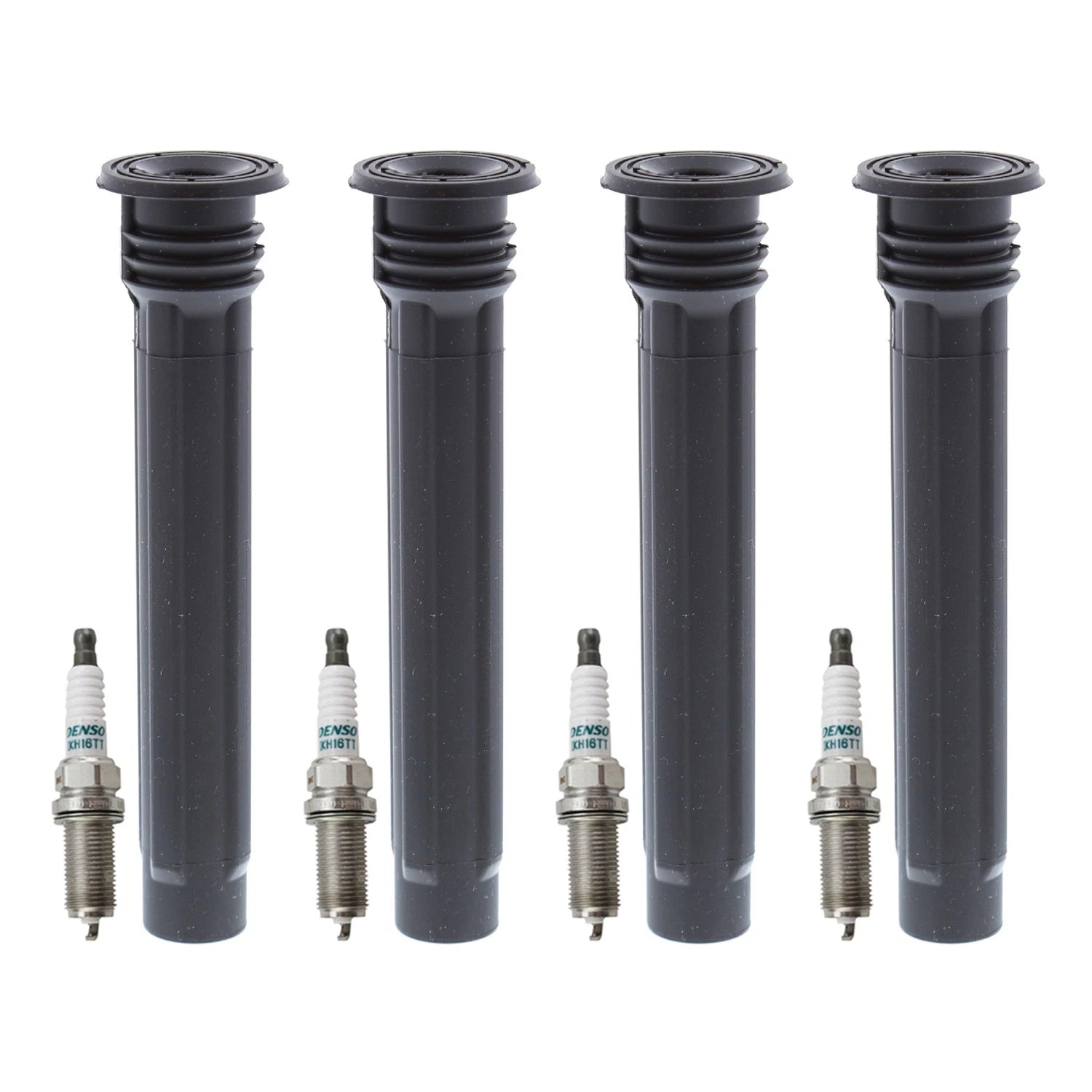 Set of 4 Denso Iridium TT Spark Plugs & Coil Boots for Dodge Dart (2013–2016)